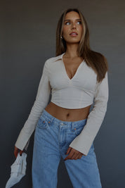 RESTOCKED :Emory Collared Long Sleeve Top In Taupe