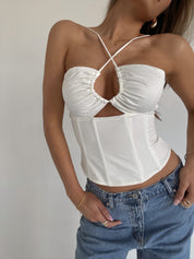 Layne Satin Halter Top In White