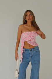 RESTOCKED :Zoey Pink Floral Strapless Top