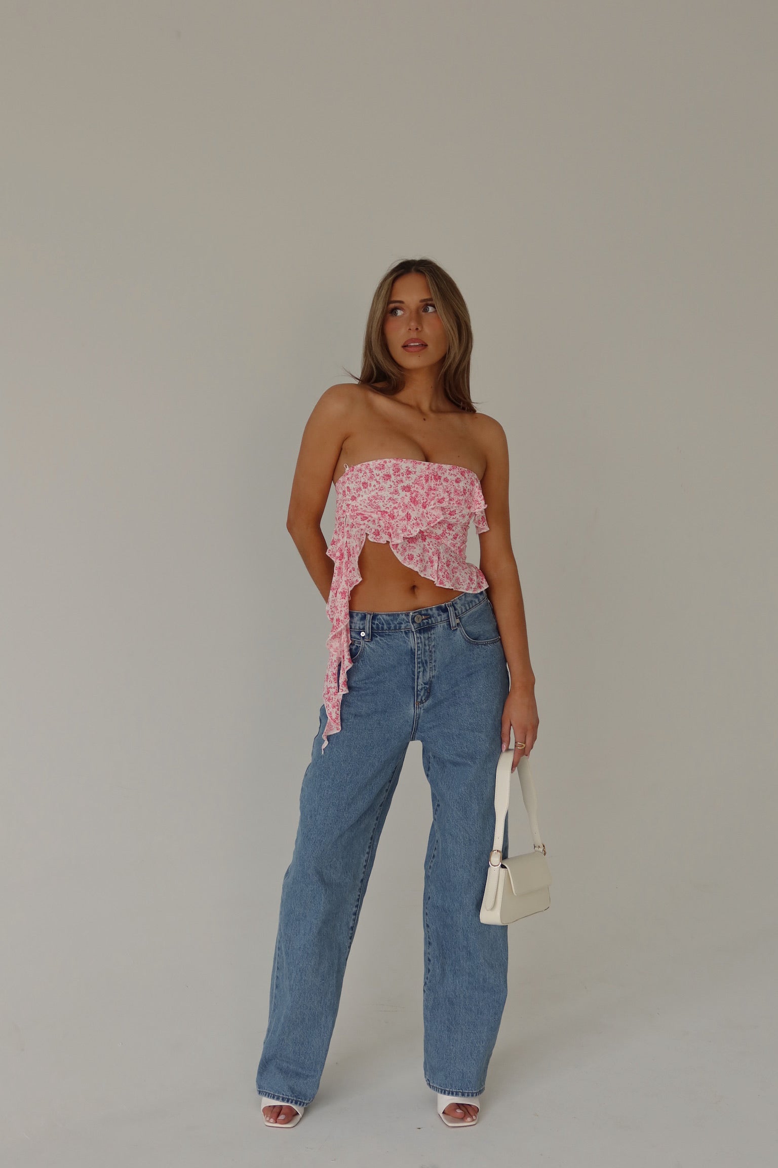 RESTOCKED :Zoey Pink Floral Strapless Top