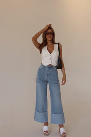 RESTOCKED :Aviana Denim Vest In White