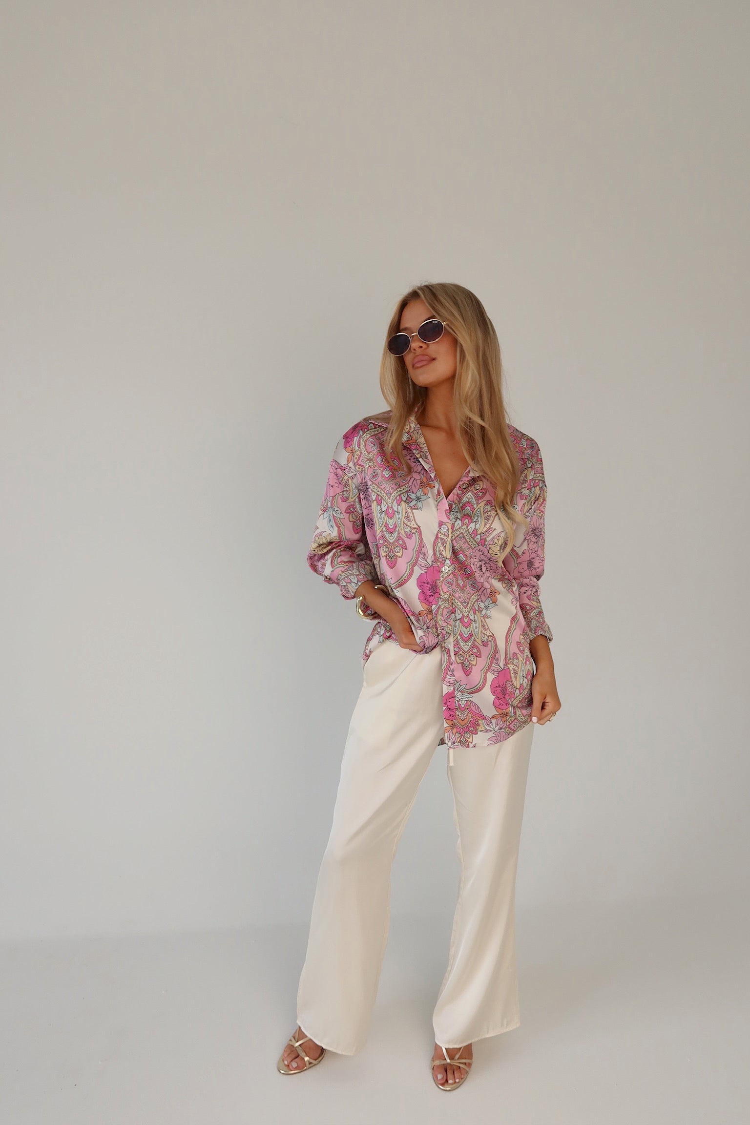 Lilianna Satin Button-Down Top