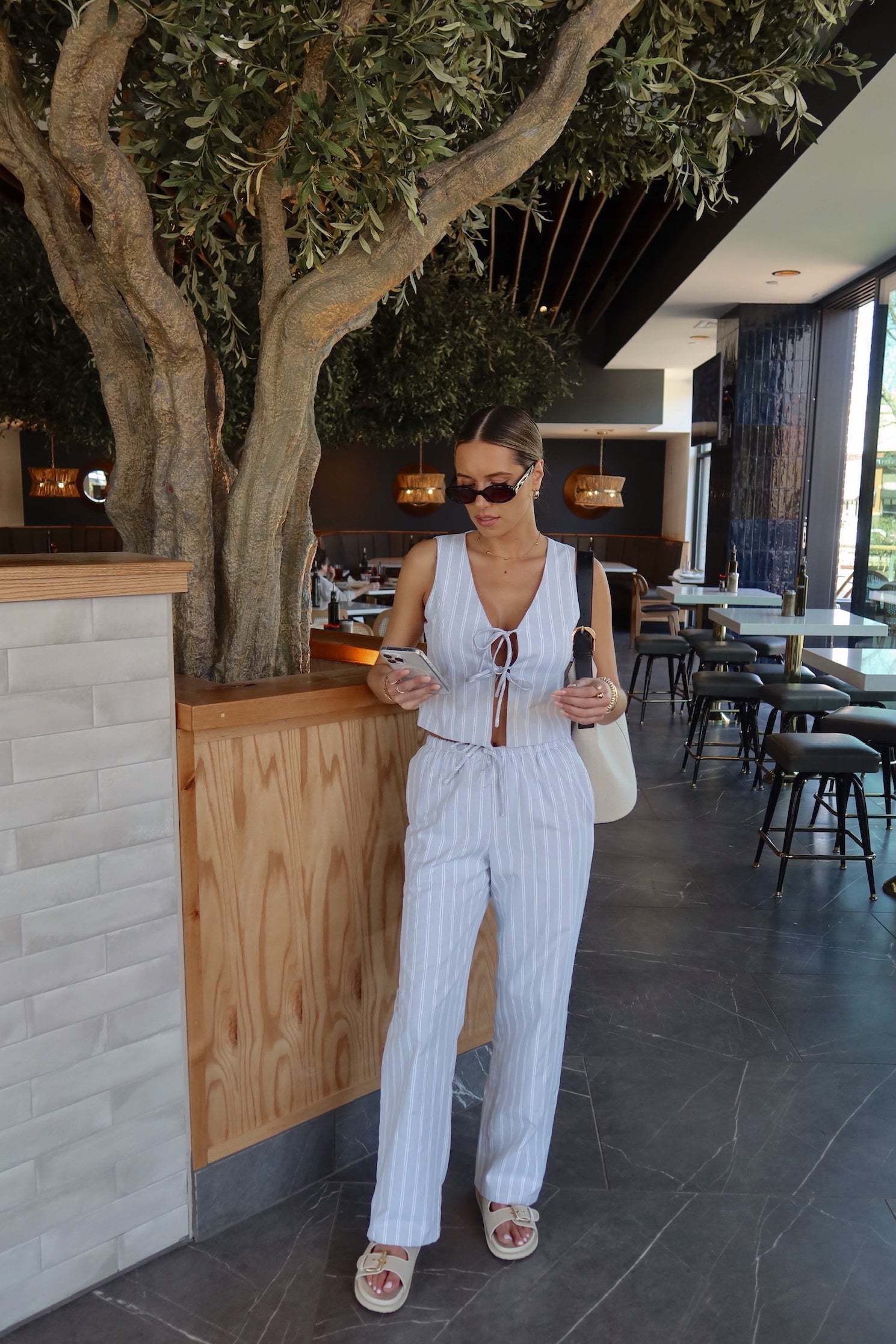 Della Dusty Blue Striped Pant