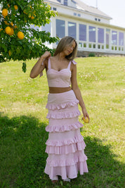 Maeve Crop Top And Ruffle Midi Skirt Set