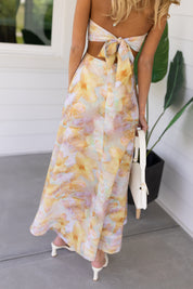 Yellow Halter Floral Maxi Dress