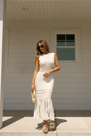 Lilo Knit Stripe and Fringe Maxi Dress