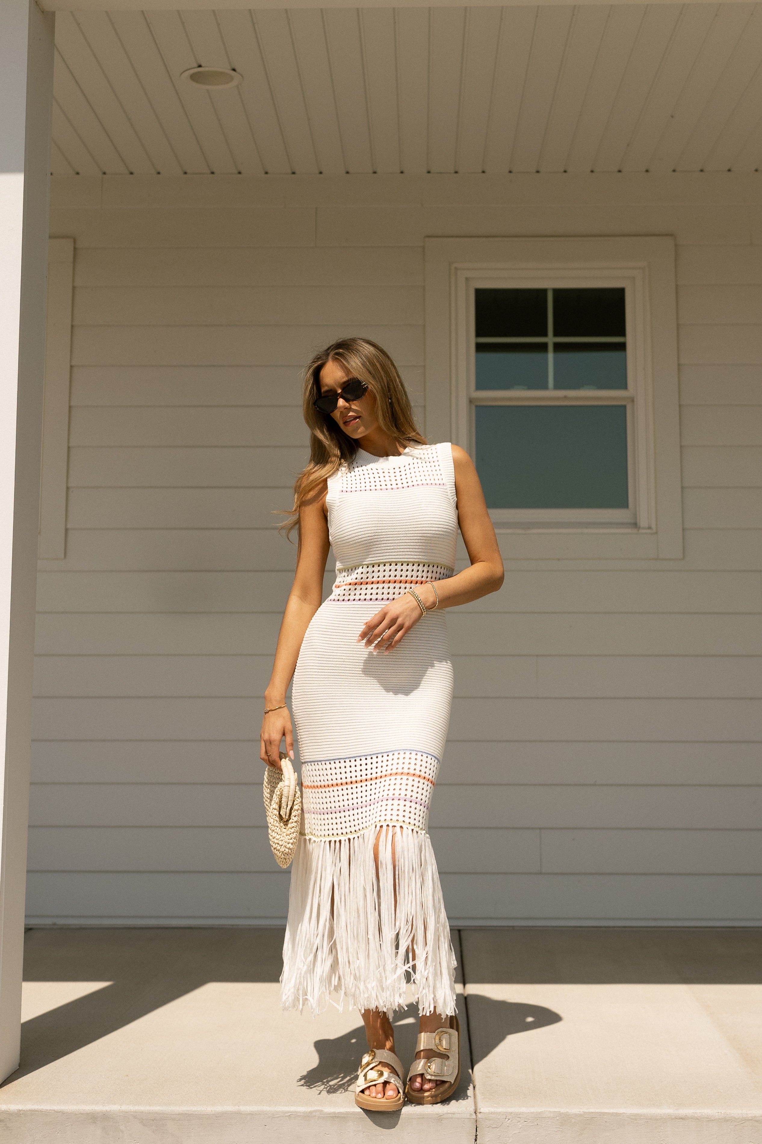 Lilo Knit Stripe and Fringe Maxi Dress