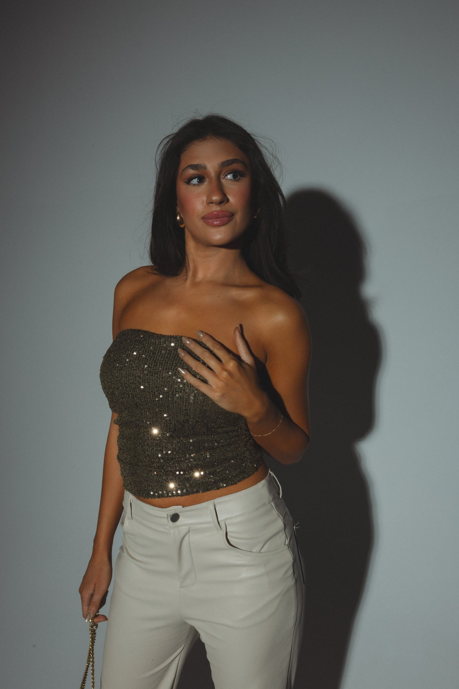 Olivia Sequin Strapless Top
