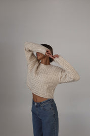 Eco Cable Knit Crew Sweater in Natural