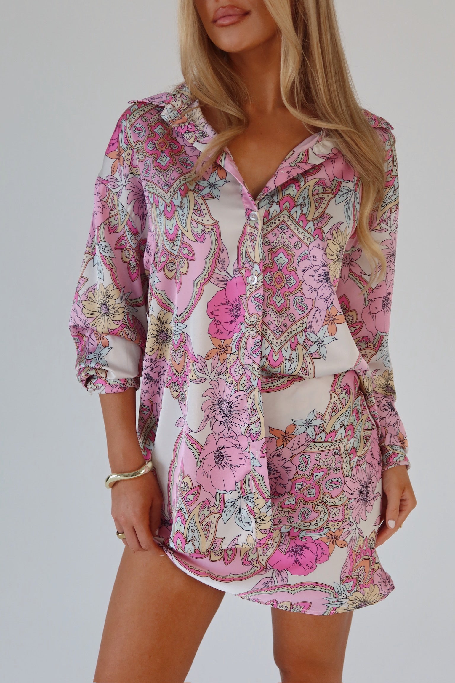 Lilianna Satin Button-Down Top