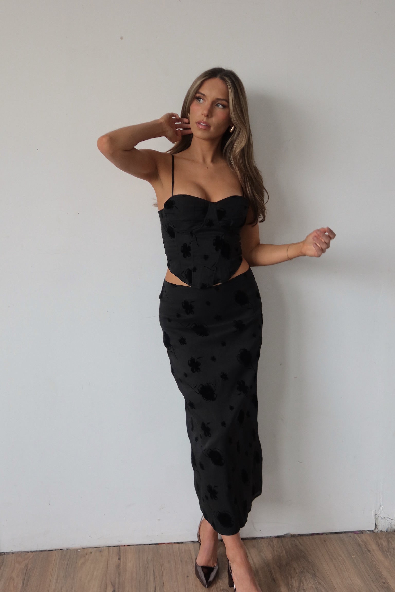 Tia Velvet Floral Corset Top