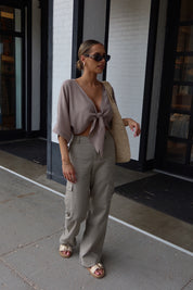 Charcoal Linen Cargo Pants