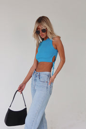 Carlee Side Tie Aqua Blue Top