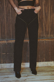 SALE :Zia Studded High Rise Straight Jeans