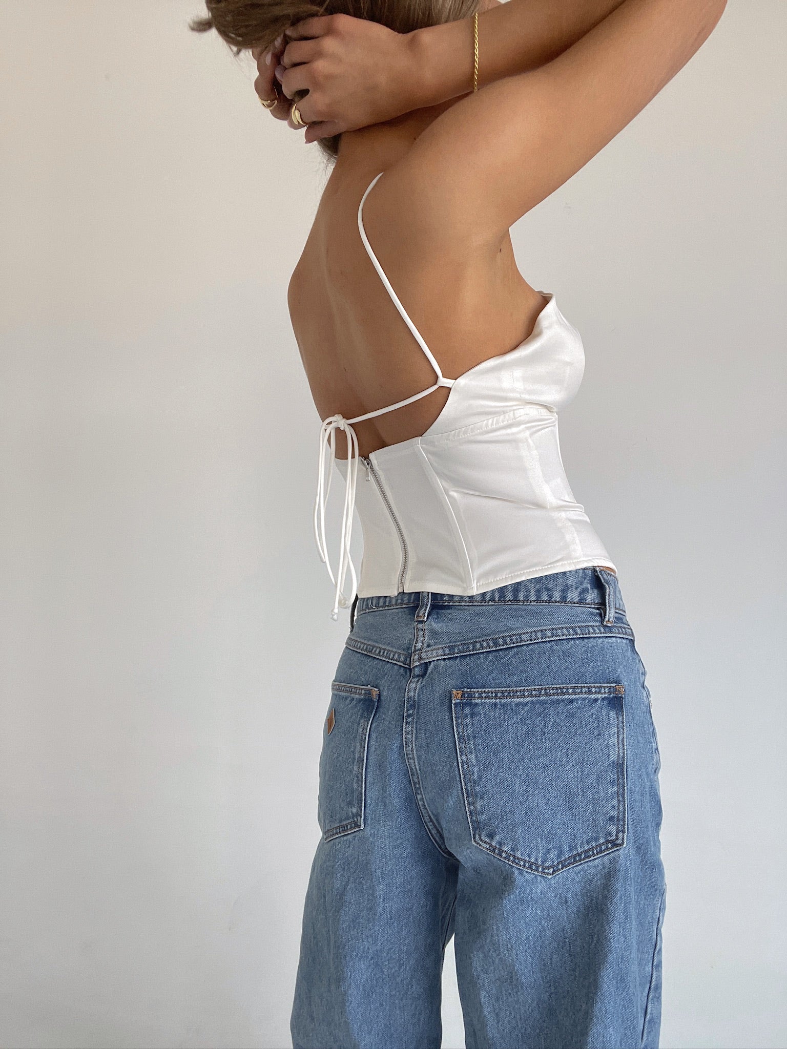 Layne Satin Halter Top In White