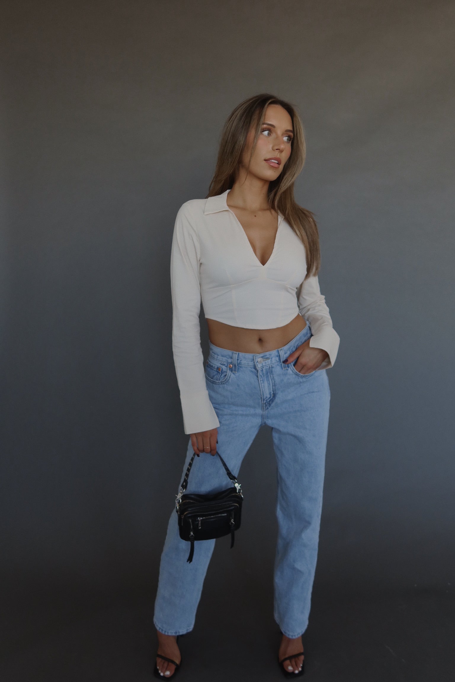 RESTOCKED :Emory Collared Long Sleeve Top In Taupe