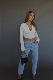 RESTOCKED :Emory Collared Long Sleeve Top In Taupe