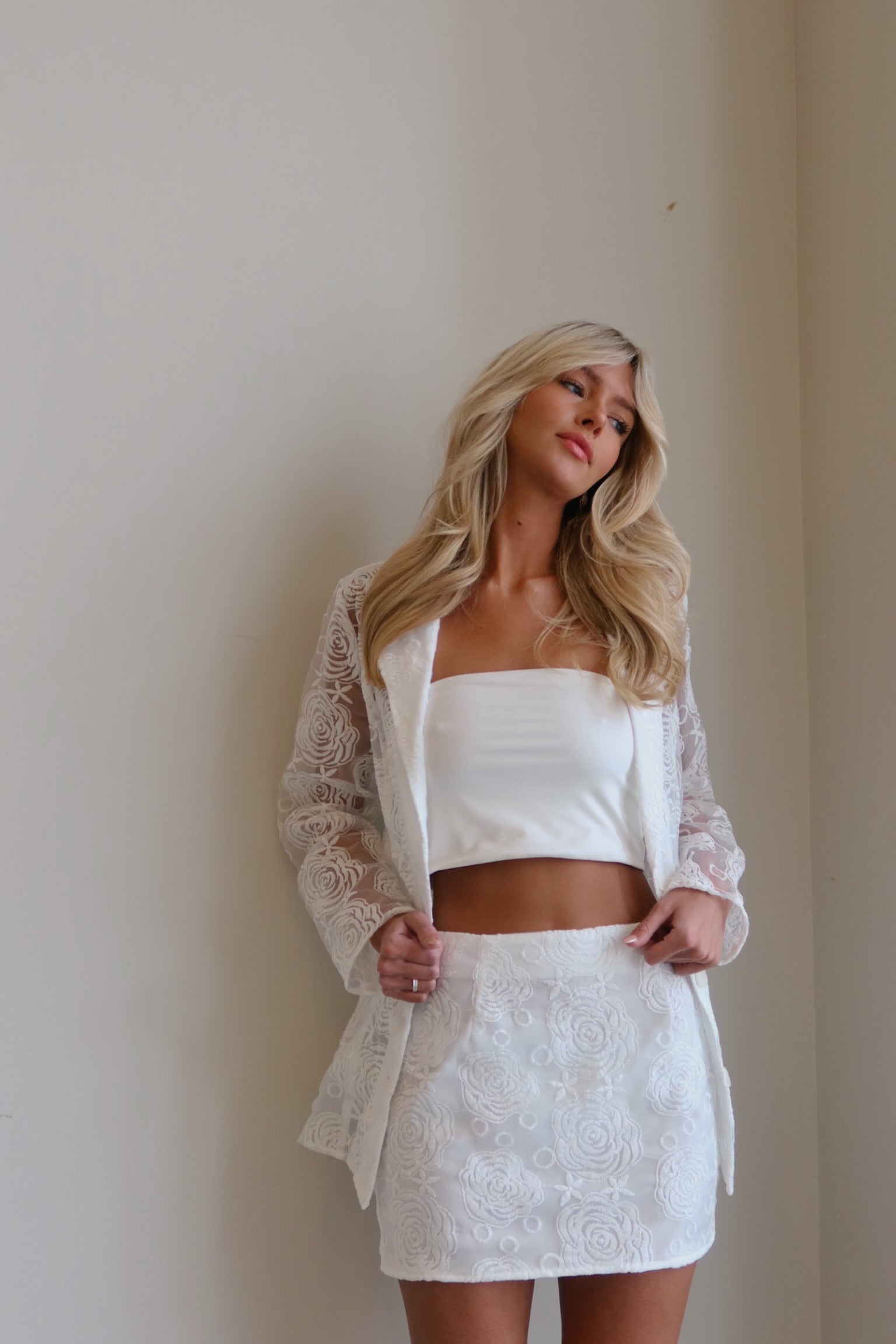 Kianna Sheer Floral Blazer and Skirt Set