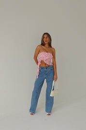 RESTOCKED :Zoey Pink Floral Strapless Top