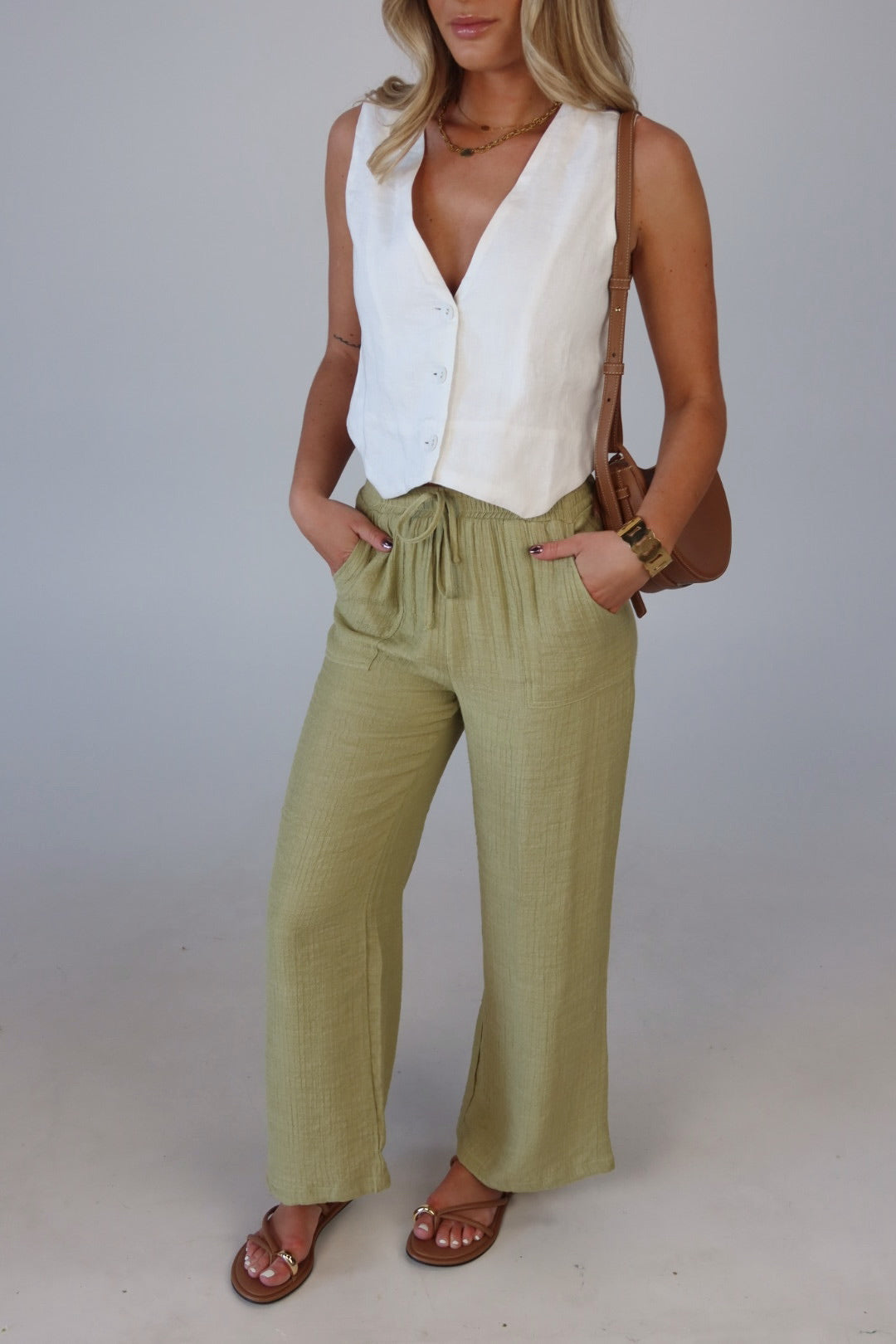 Leila White Linen Vest