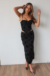 Tia Velvet Floral Midi Skirt