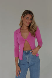 Fuchsia Open Front Collared Top