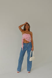RESTOCKED :Zoey Pink Floral Strapless Top