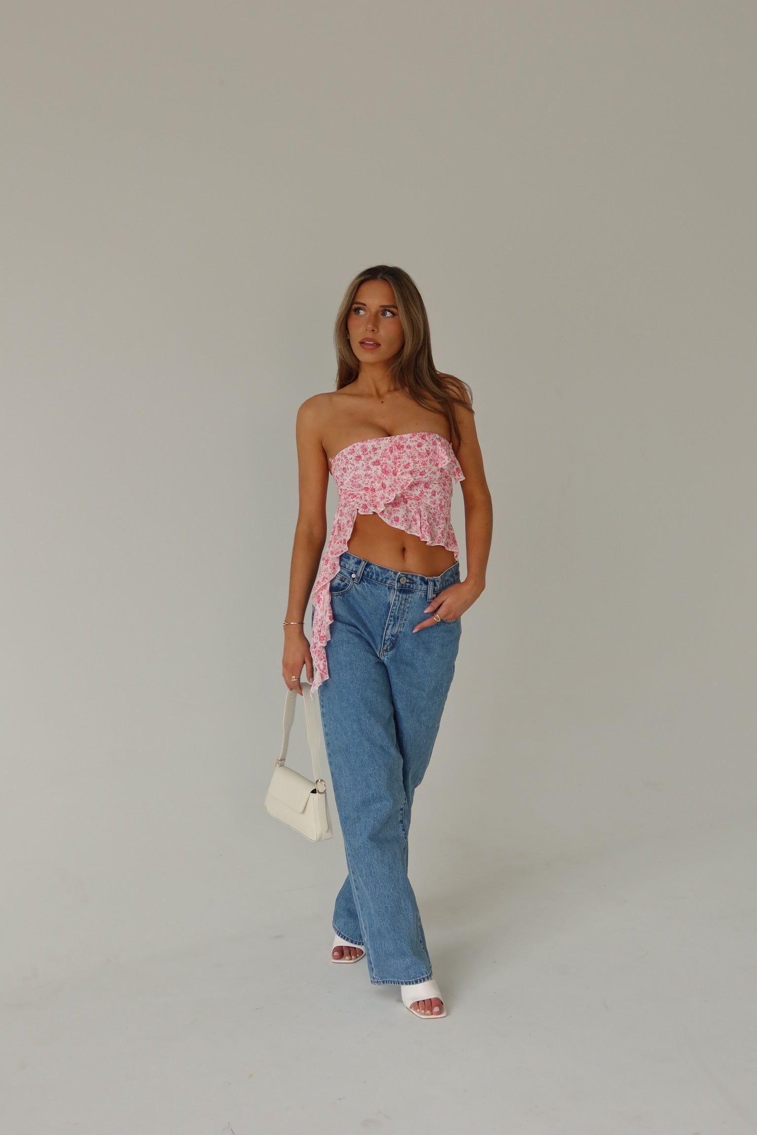 RESTOCKED :Zoey Pink Floral Strapless Top
