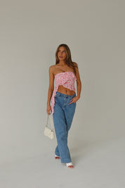 RESTOCKED :Zoey Pink Floral Strapless Top