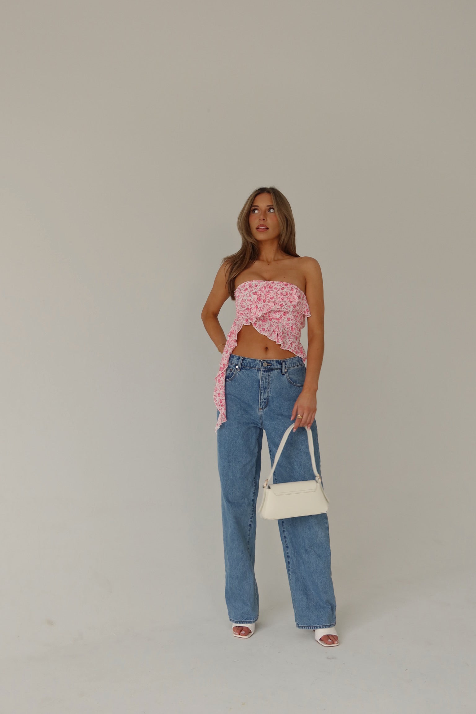 RESTOCKED :Zoey Pink Floral Strapless Top