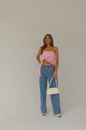 RESTOCKED :Zoey Pink Floral Strapless Top