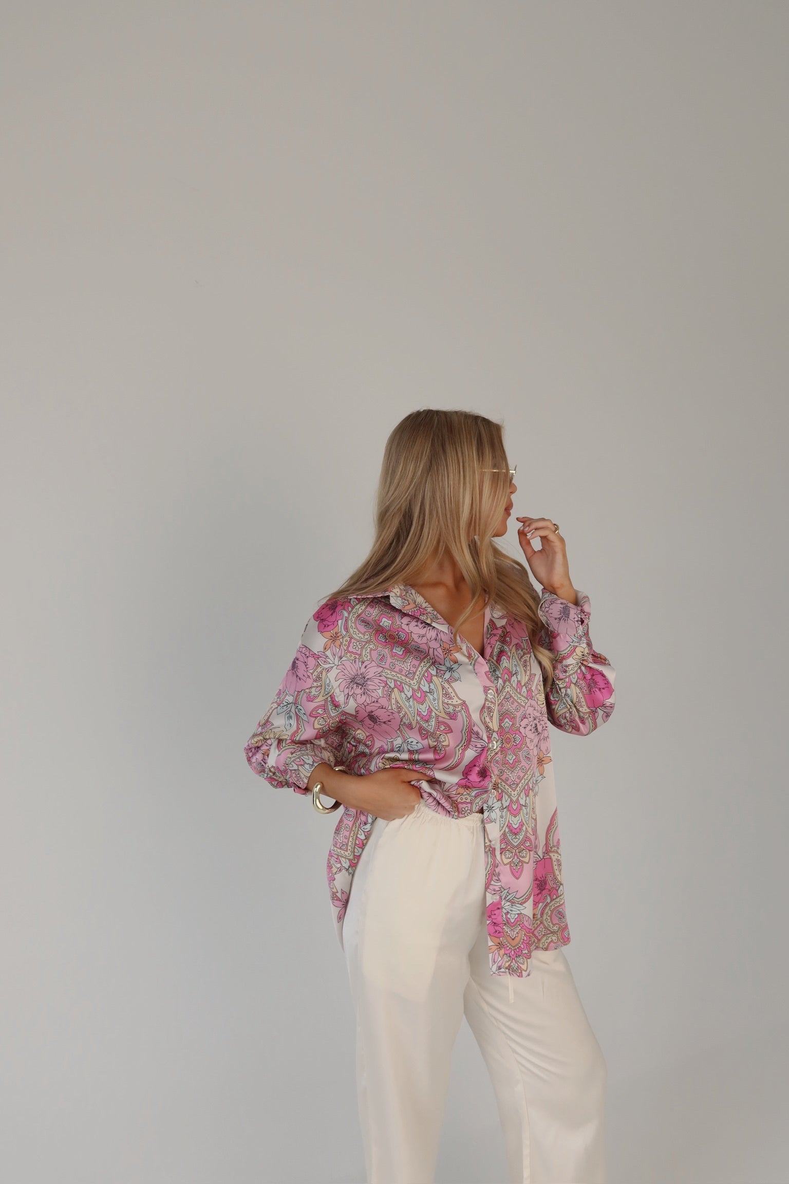 Lilianna Satin Button-Down Top