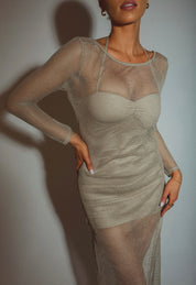 Golden Mesh Midi Dress