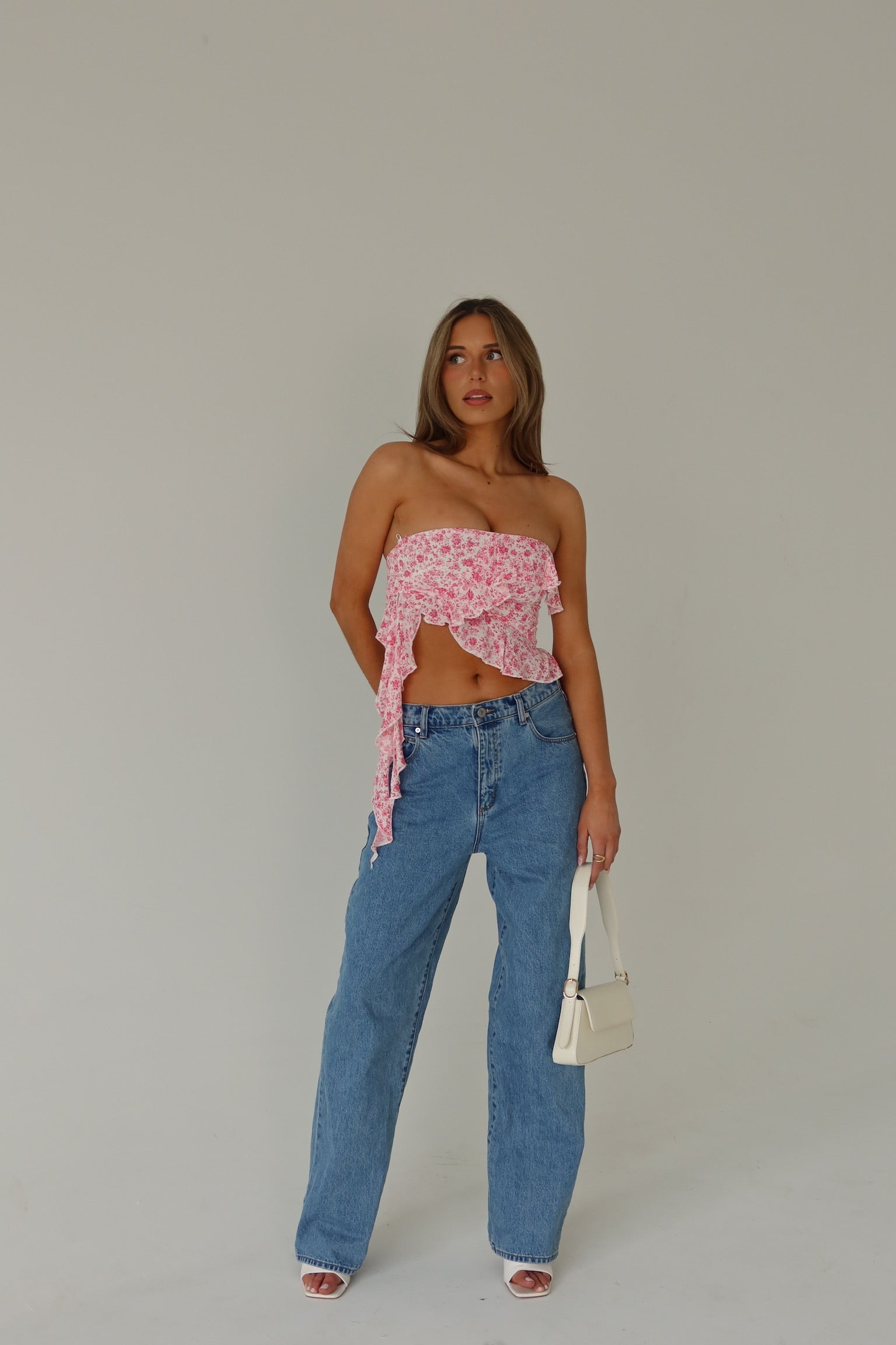 RESTOCKED :Zoey Pink Floral Strapless Top