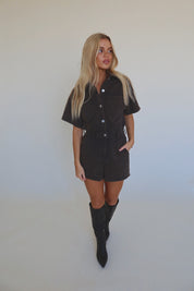 Washed Brown Short Sleeve Romper