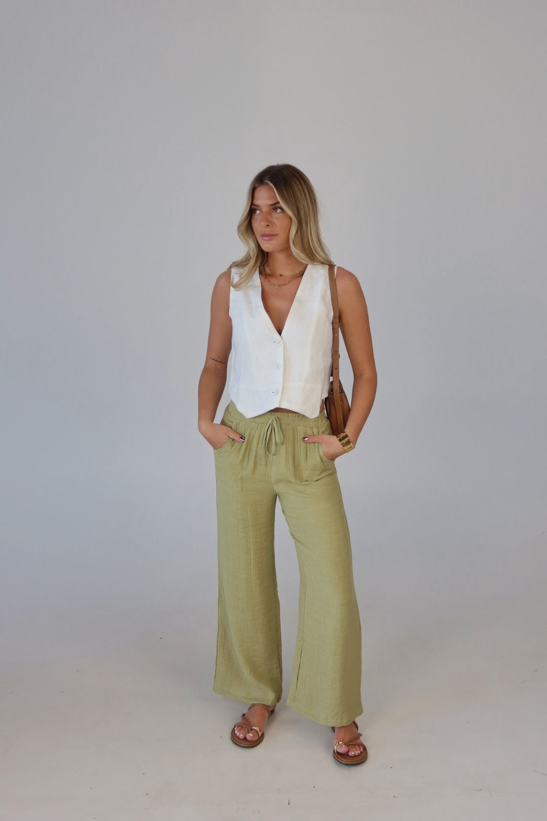 Leila White Linen Vest