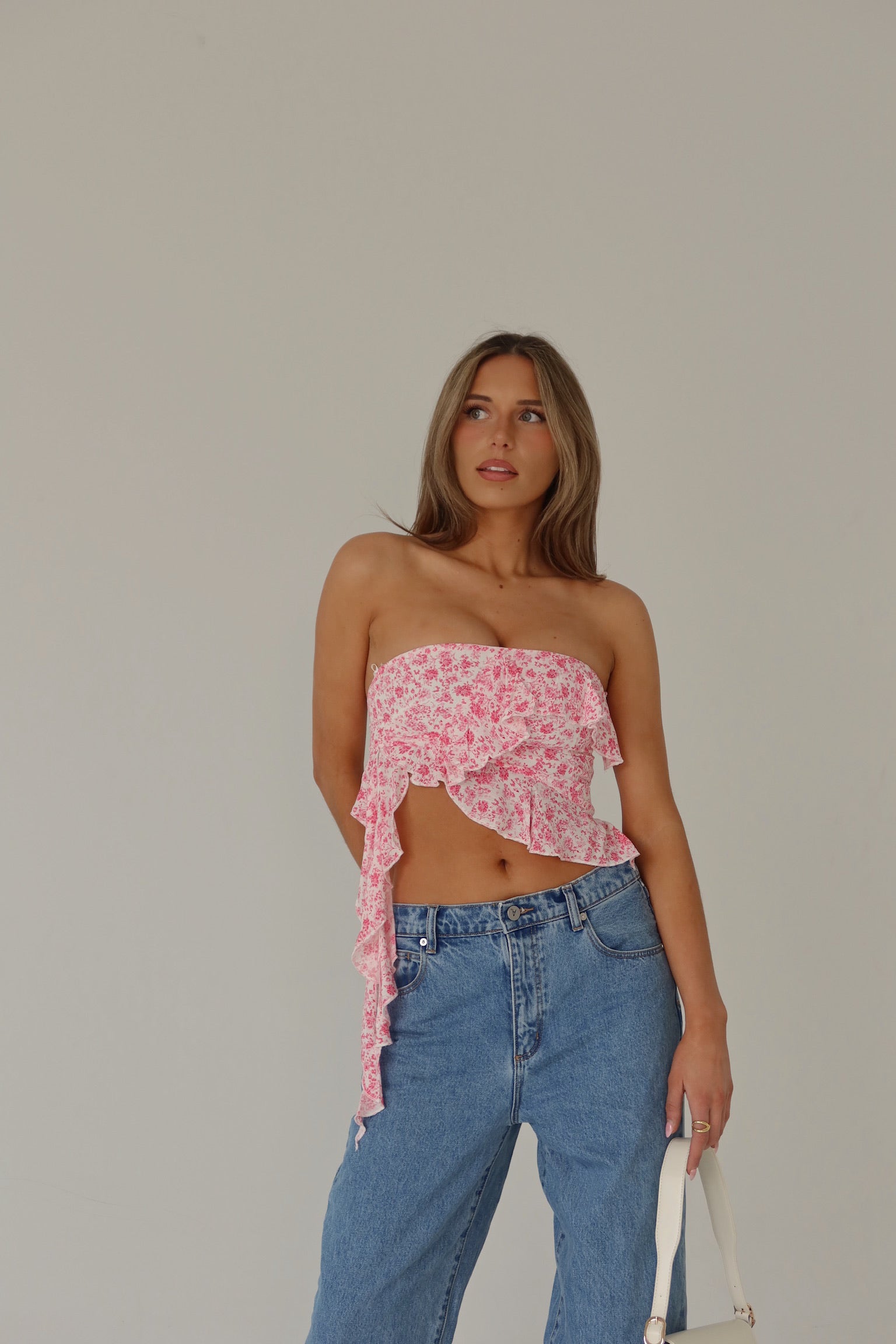 RESTOCKED :Zoey Pink Floral Strapless Top