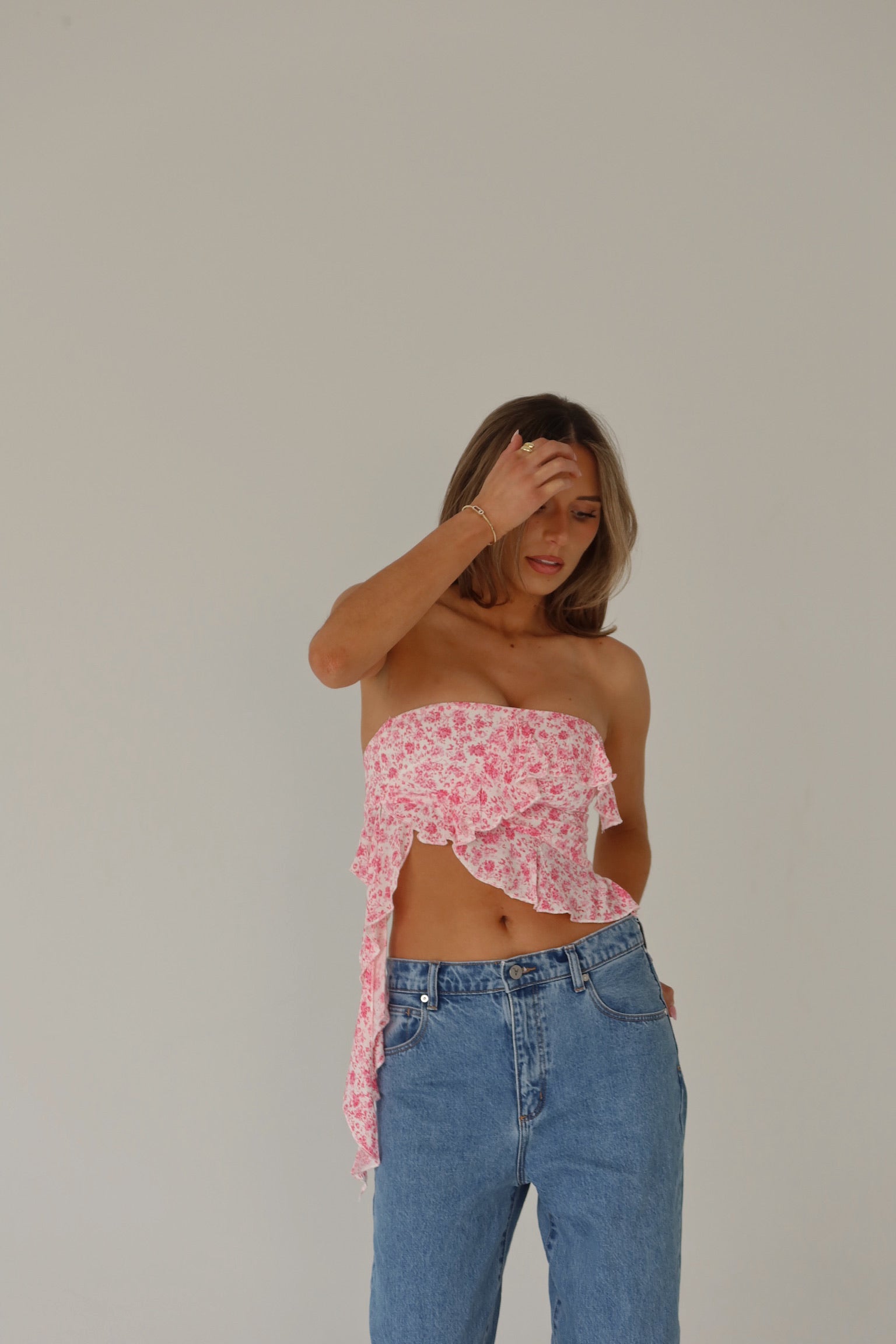 RESTOCKED :Zoey Pink Floral Strapless Top