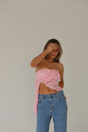 RESTOCKED :Zoey Pink Floral Strapless Top