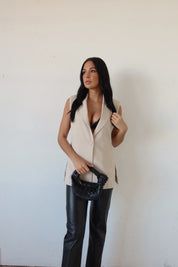 Maren Sleeveless Blazer In Beige
