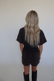 Washed Brown Short Sleeve Romper