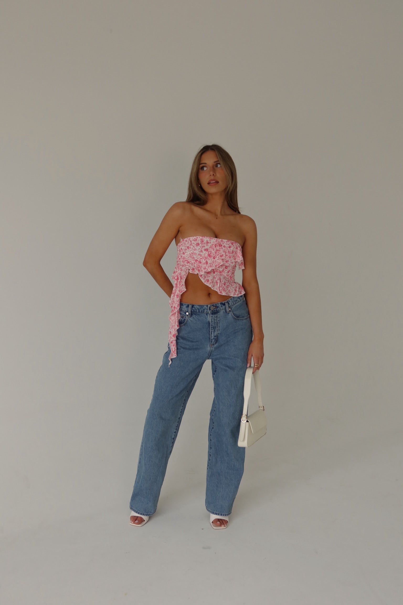 RESTOCKED :Zoey Pink Floral Strapless Top