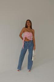 RESTOCKED :Zoey Pink Floral Strapless Top