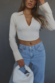 RESTOCKED :Emory Collared Long Sleeve Top In Taupe