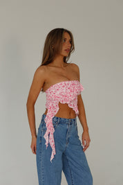 RESTOCKED :Zoey Pink Floral Strapless Top