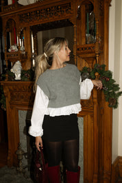 Kinley Knit & Woven Mix Balloon Sleeve Top