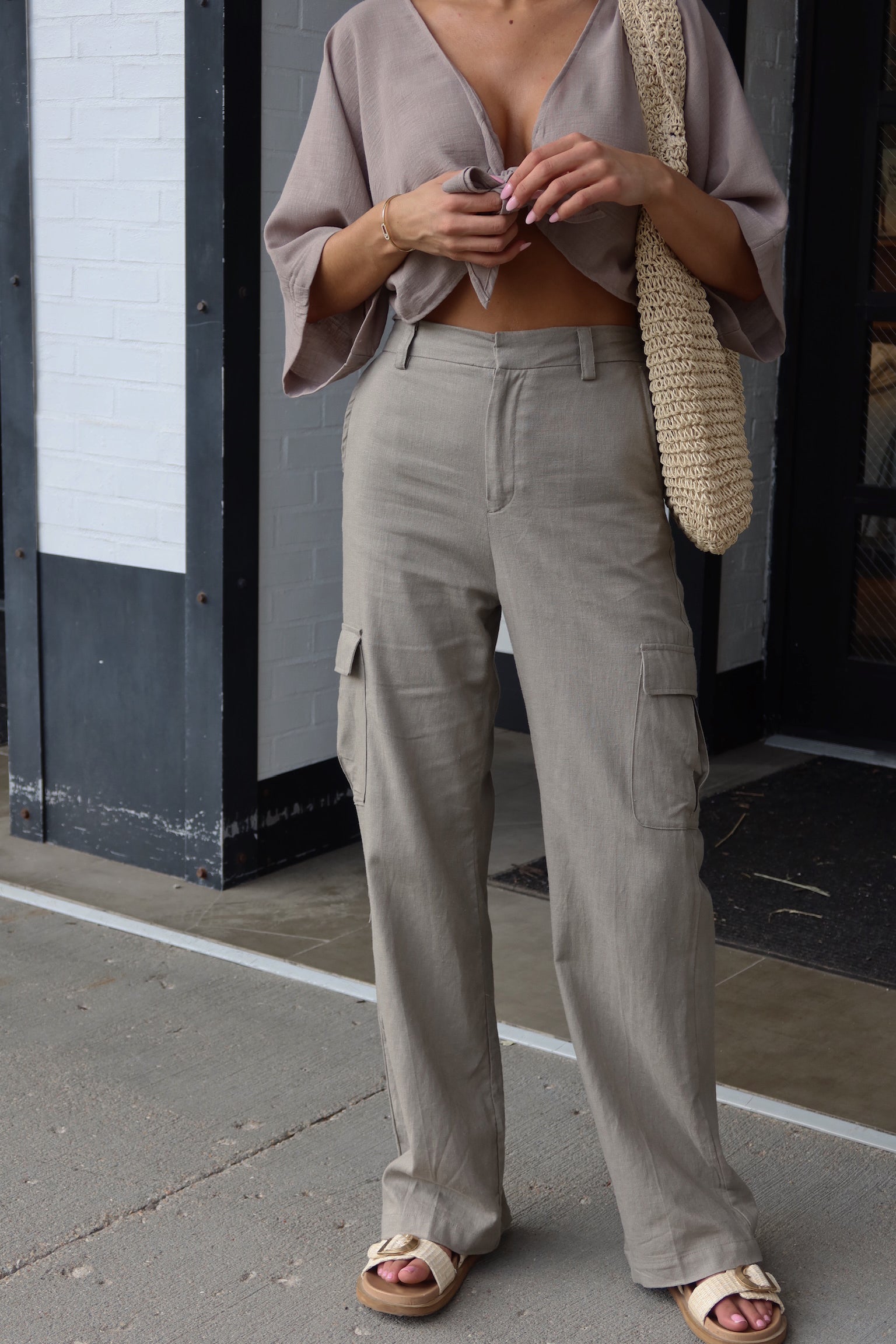 Charcoal Linen Tie Top