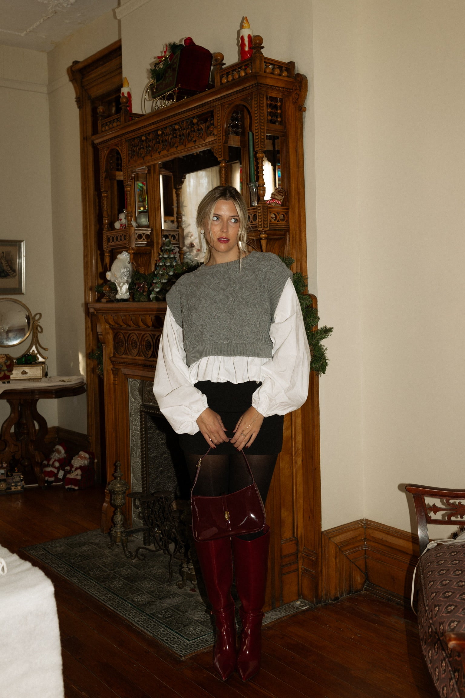 Kinley Knit & Woven Mix Balloon Sleeve Top