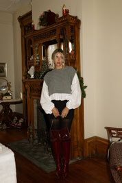 Kinley Knit & Woven Mix Balloon Sleeve Top