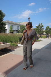 Charcoal Linen Cargo Pants